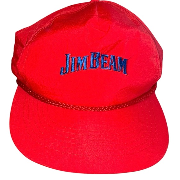 VTG Jim Beam Y2K Red Embroidered Snapback Hat Cap Bourbon Whiskey Streetwear - Picture 5 of 8